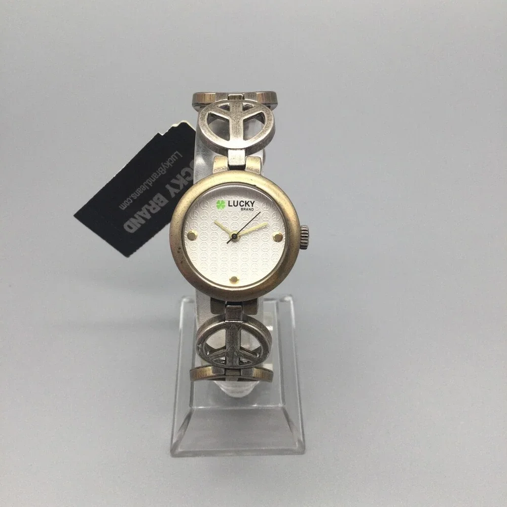 Lucky Brand Womens Watch 28mm Peace Sign Dial Two Tone New Battery 6.5